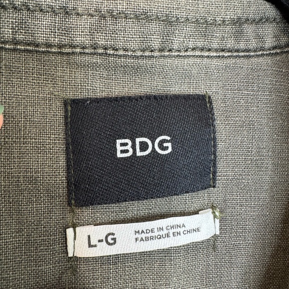 BDG Olive Military Field utility linen blend cargo pocket Jacket size large - Picture 3 of 9